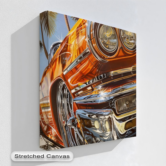 Lowrider Car Tropical Beach Print Chrome Orange Classic Auto