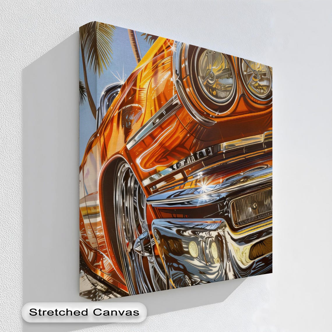 Lowrider Classic Car Tropical Print With Orange Chrome Beach Auto Art