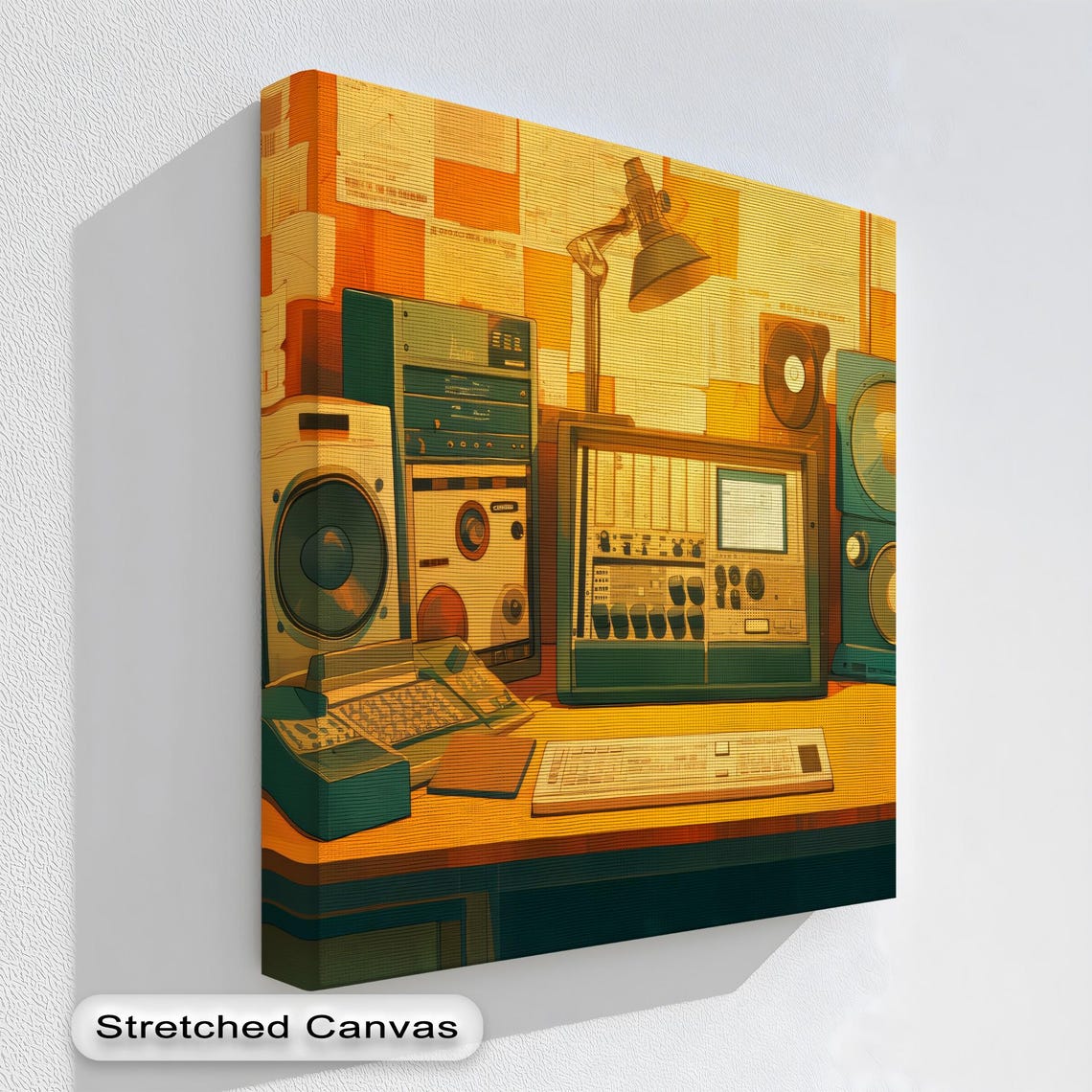 Vintage Audio Equipment Illustration Warm Tones Retro Music Print