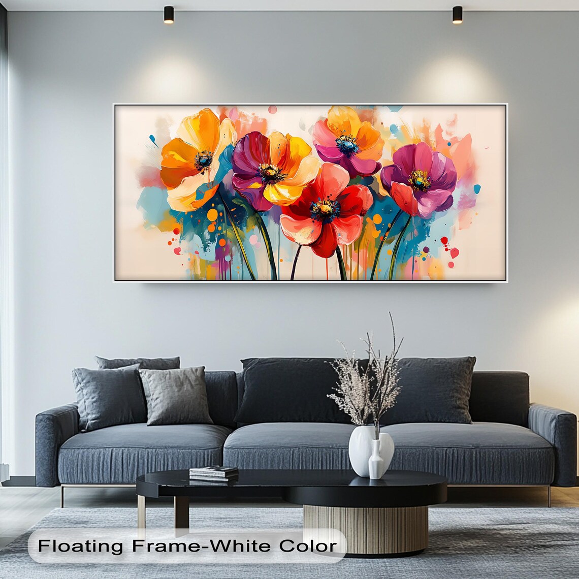 Colorful Poppy Flower Canvas Art Abstract Floral Panoramic Print
