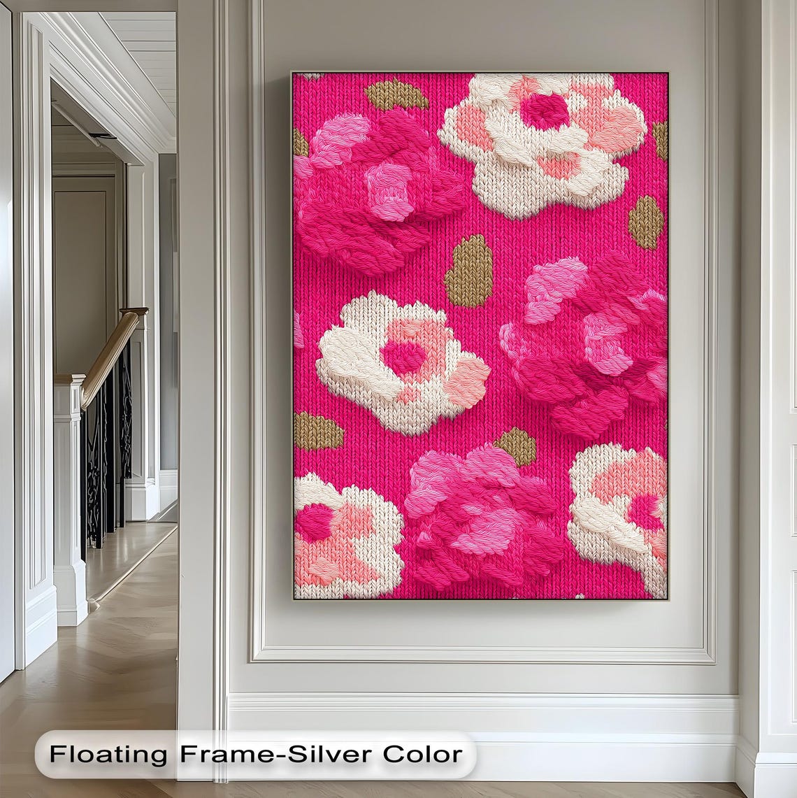 Hot Pink Knit Floral Pattern Textured Botanical Garden Wall Art