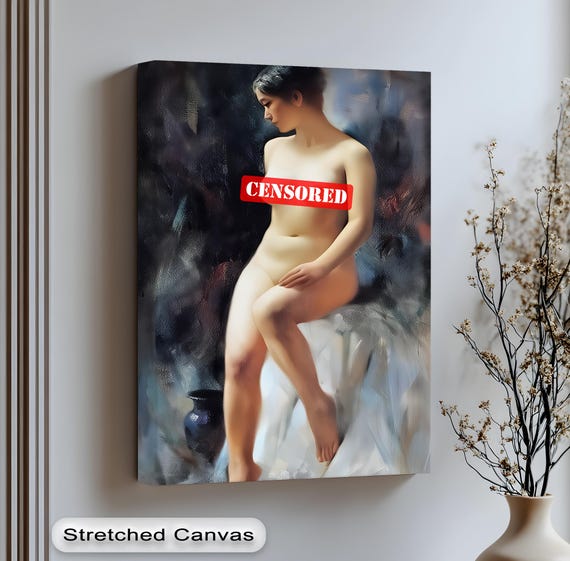 Classic Nude Woman Sitting Wall Art Elegant Oil Style Vertical Canvas Print Black Floating Frame Timeless Bedroom Artworkcanvas