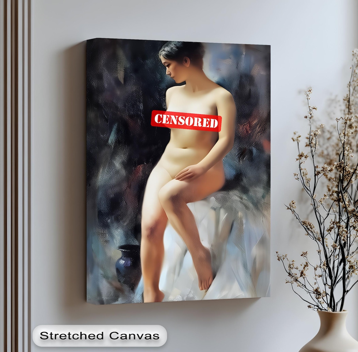 Classic Seated Nude Woman Soft Oil Style Elegant Figure Art Poster