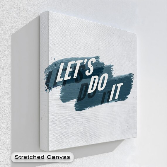 Motivational Canvas Art Lets Do It Blue Brushstroke Natural Floating Frame