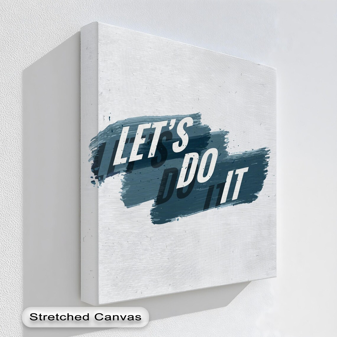 Motivational Canvas Art Lets Do It Blue Brushstroke Natural Floating Frame