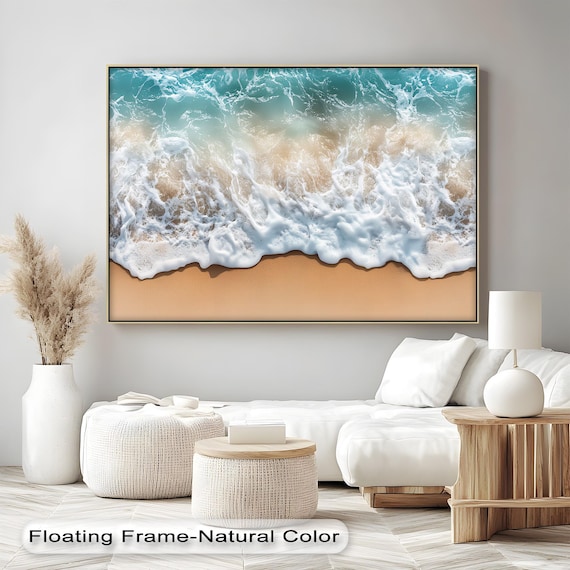 Ocean Wave Foam Crashing On Sandy Beach Aerial Photo Wall Poster