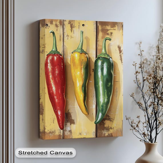 Chili Pepper Canvas Print Rustic Kitchen Wall Art