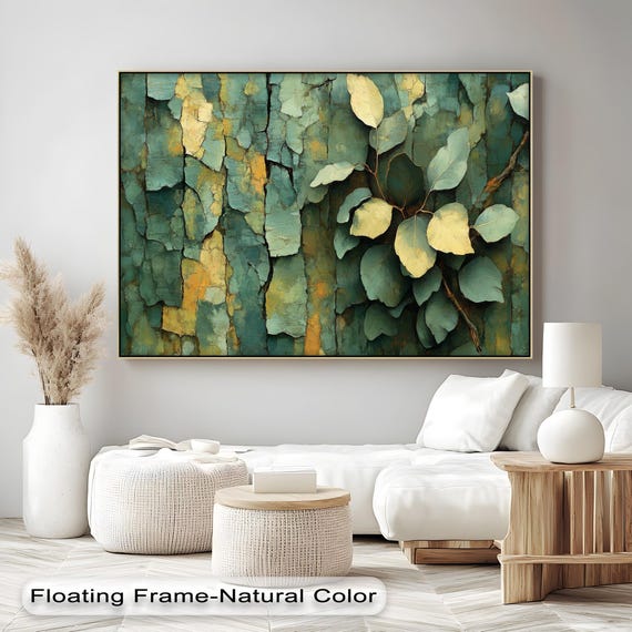 Green Leaf Canvas Wall Art Gold Framed Botanical Decor