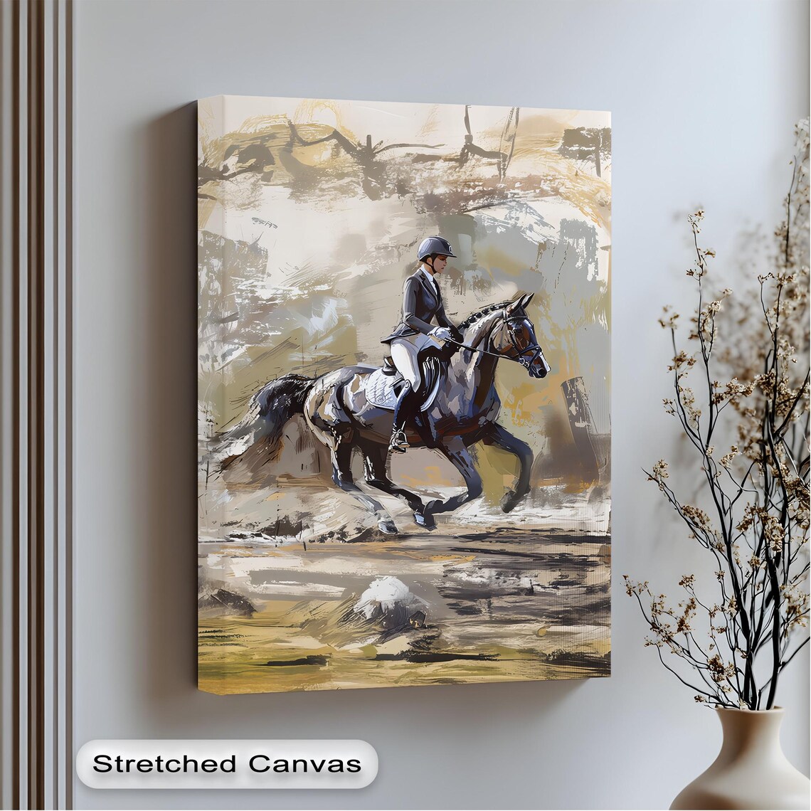 Equestrian Dressage Rider Dark Horse Painterly Sports Canvas Poster