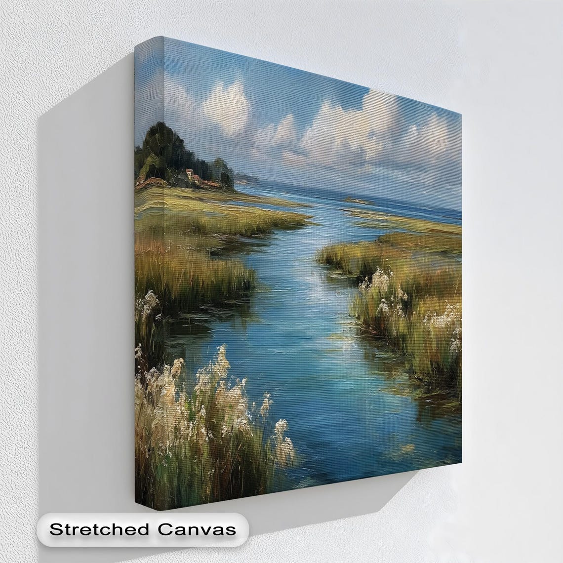 Serene Coastal Marshland River Painting Nature Landscape Poster
