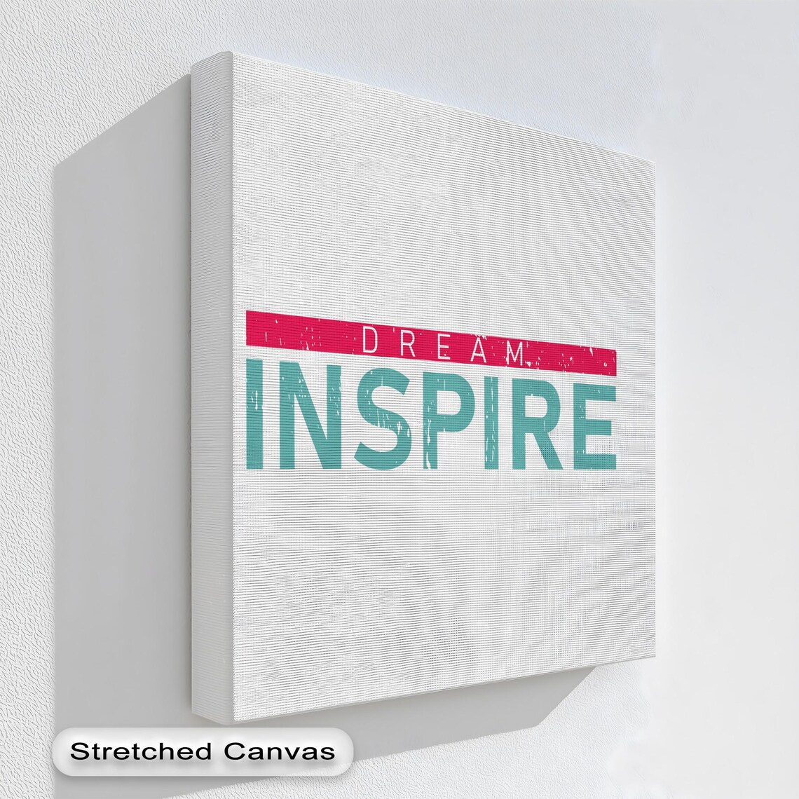 Dream Inspire Distressed Typography Pink Teal Motivational Canvas Wall Art