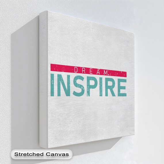 Dream Inspire Distressed Typography Pink Teal Motivational Canvas Wall Art