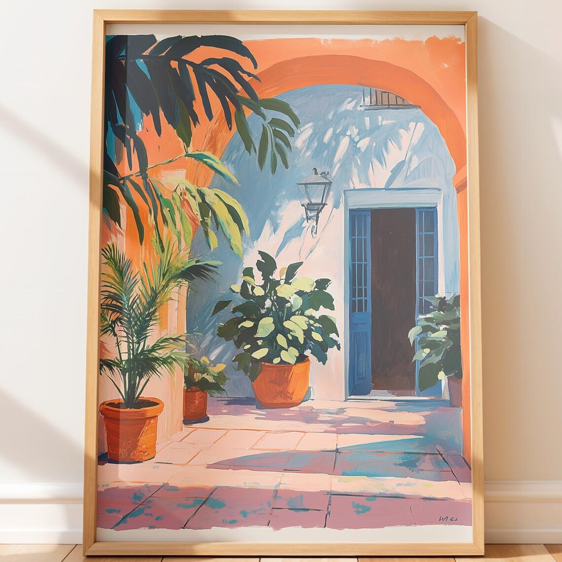 Sunlit Mediterranean Courtyard Archway With Blue Door Travel Poster