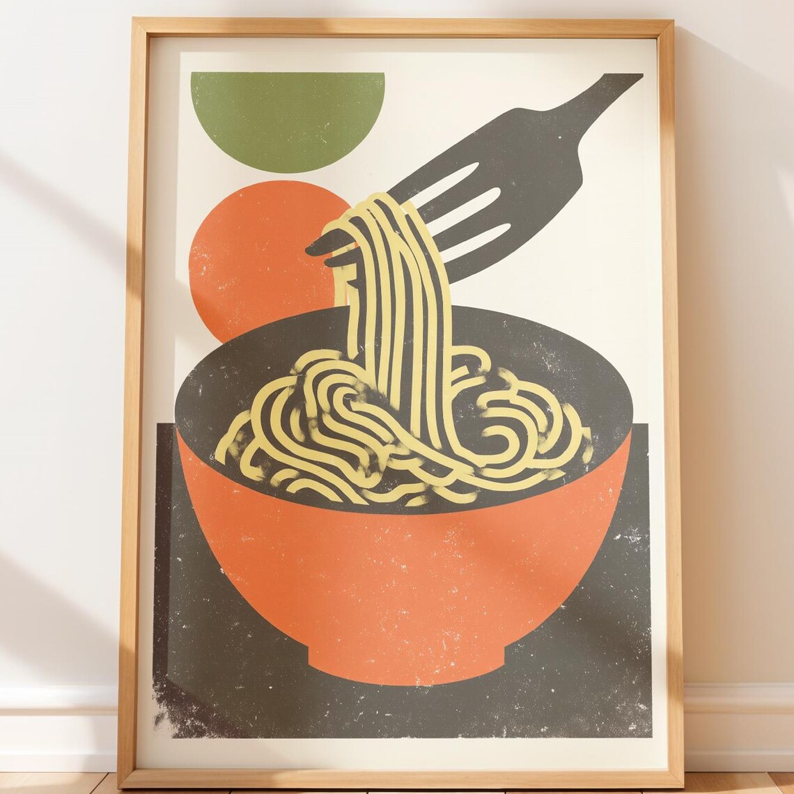 Noodle Bowl Ramen Retro Mid Century Modern Kitchen Art Poster