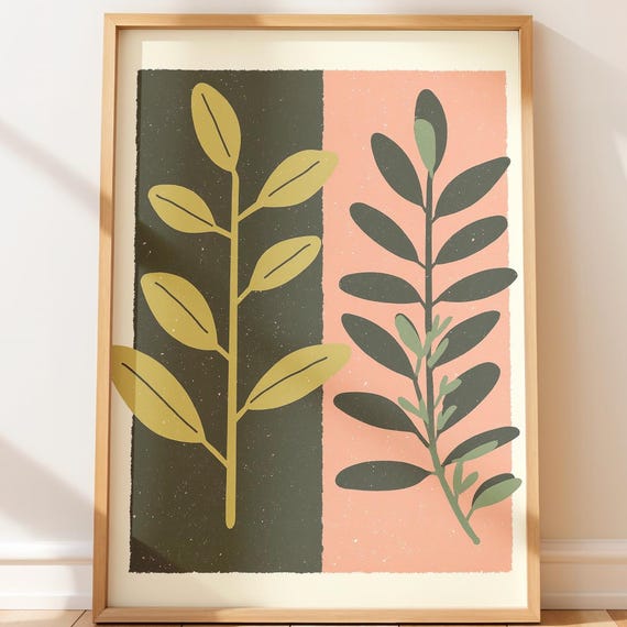 Stylized Herb Sprigs Wall Art Modern Minimalist Botanical Kitchen Decor Farmhousefriendly Mid Century Retro Illustration