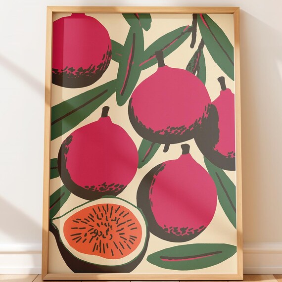 Fig Fruit Botanical Mid Century Modern Retro Kitchen Art Poster