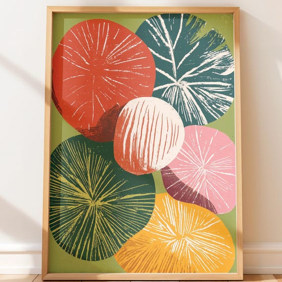 Abstract Botanical Wall Art Colorful Organic Shapes Midcentury Modern Decor Minimalist Design Mid Century Retro Illustration