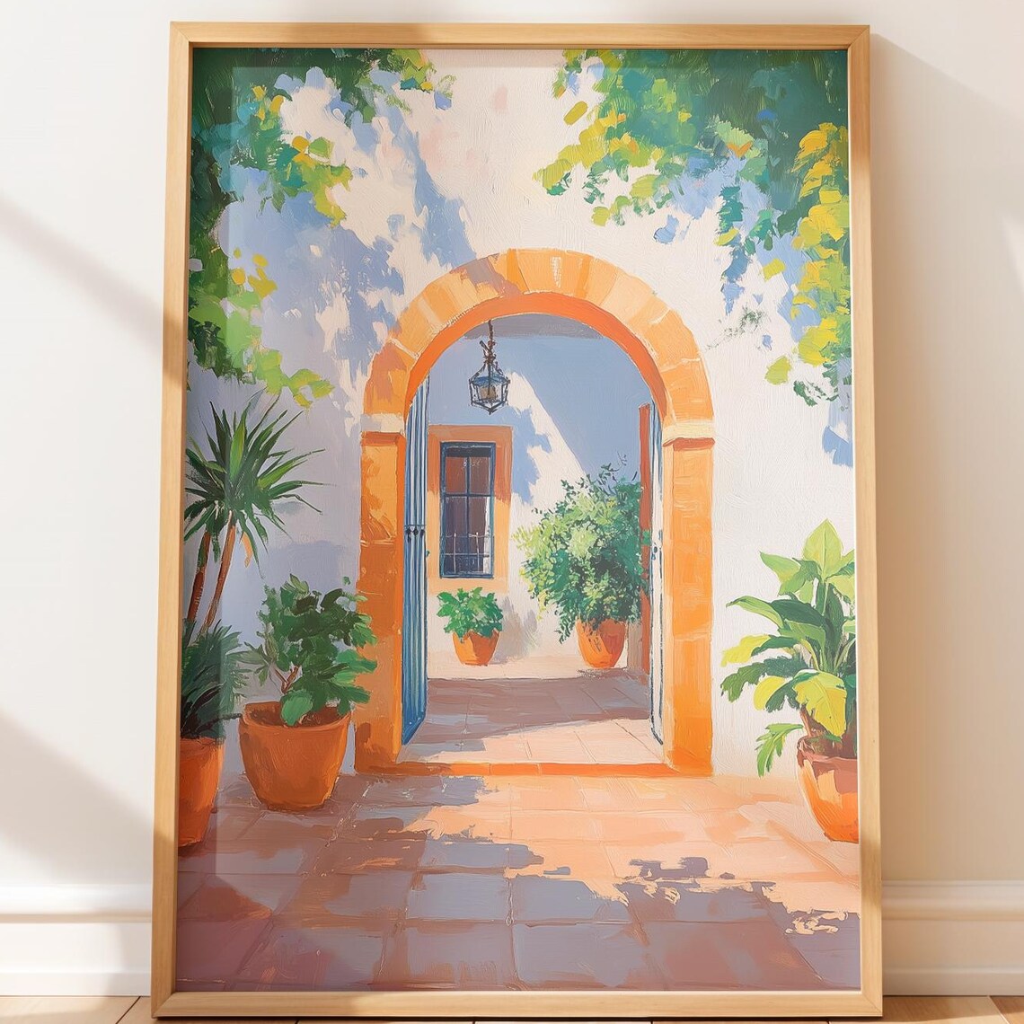 Mediterranean Archway Painting Orange Arch Plants Lantern Decor Print