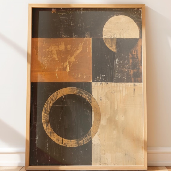 Black Gold Geometric Moon Circle Abstract Neutral Art Poster
