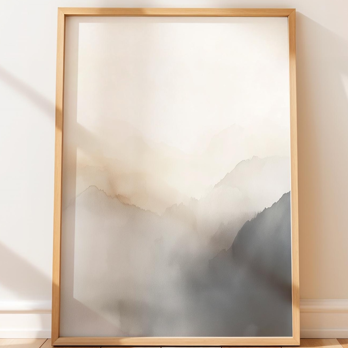 Minimalist Misty Mountain Peaks Soft Watercolor Landscape Poster