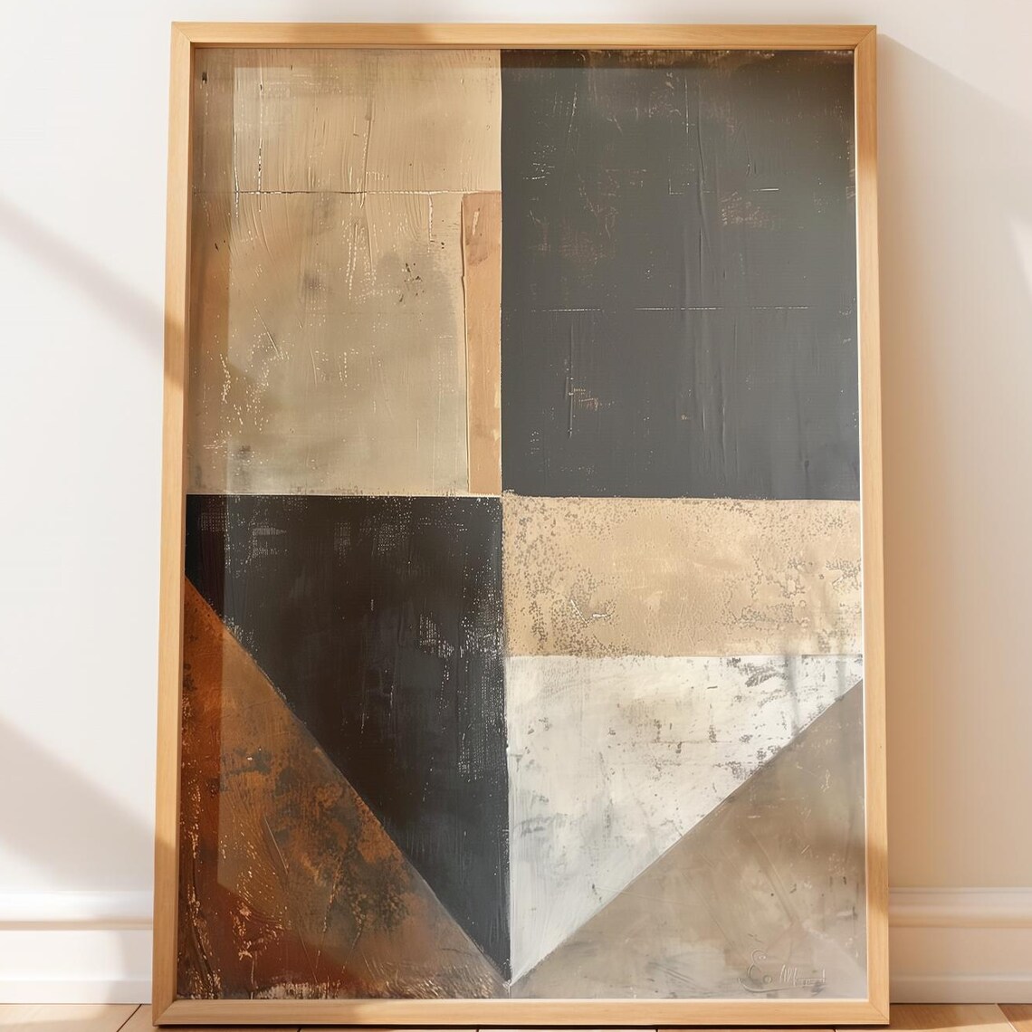 Geometric Abstract Wall Art Earthy Minimalist Design With Layered Textures Neutral Color Blocks Modern Home Decor
