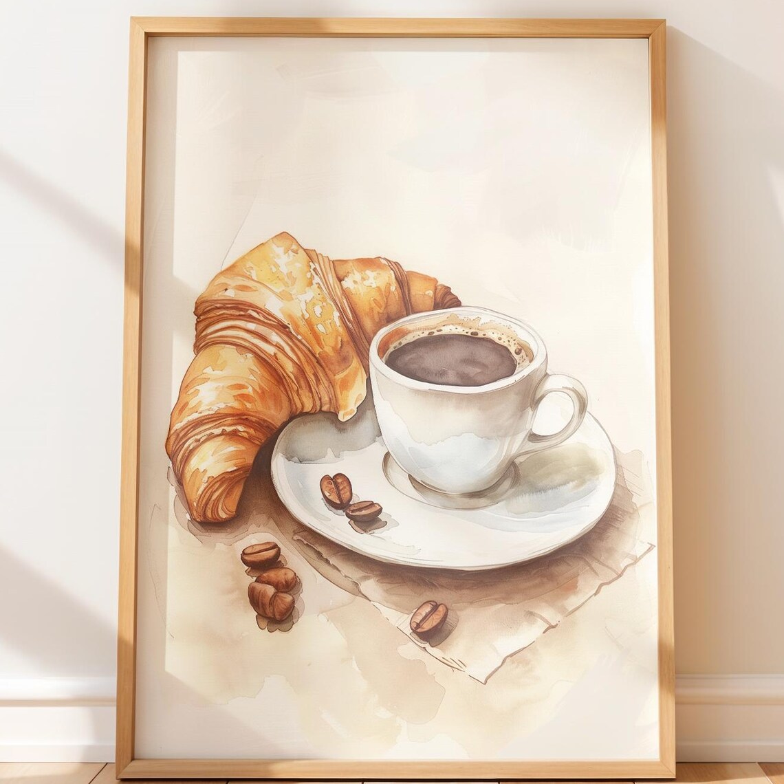 Croissant and Coffee Watercolor Painting Cozy Breakfast Poster