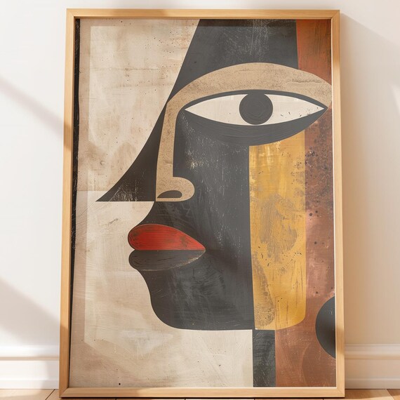 Abstract Africaninspired Face Art Modern Geometric Minimalist Painting Bold Textured Portrait Wall Decor