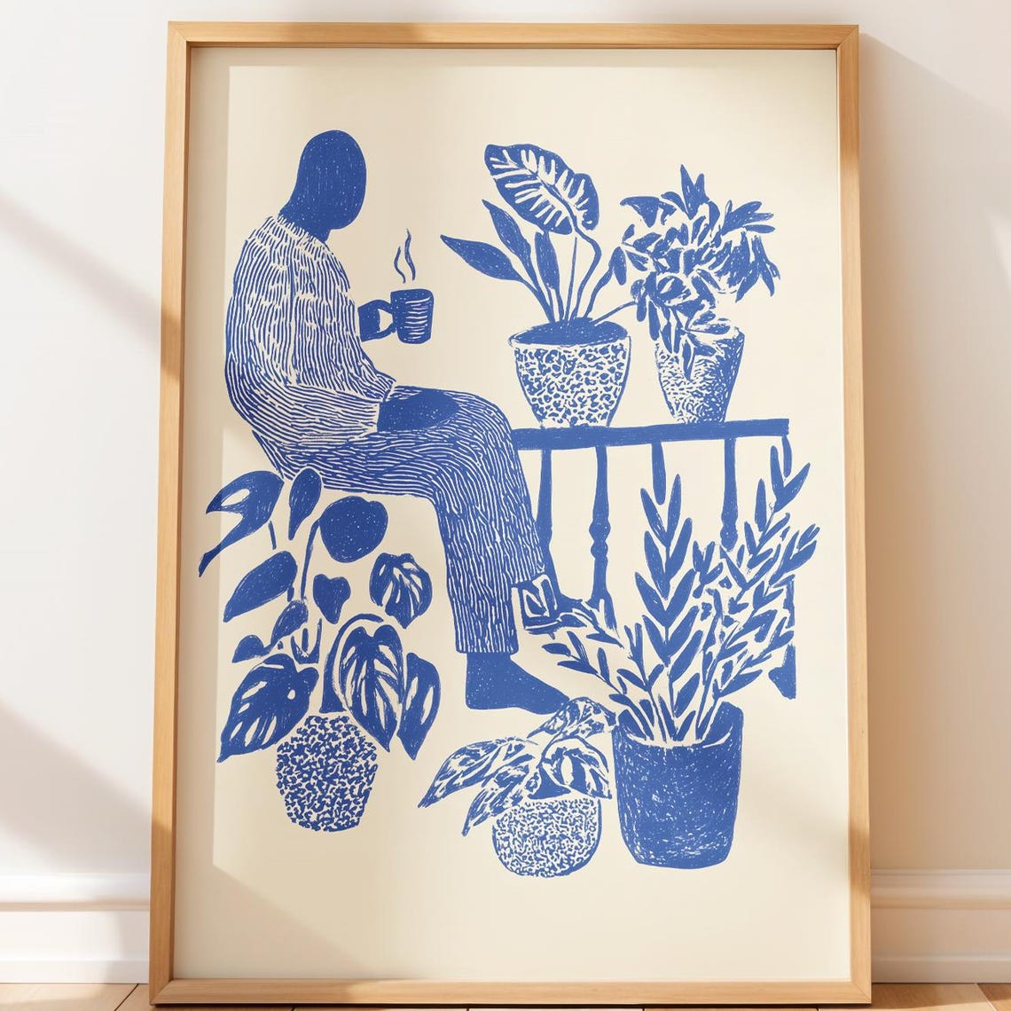 Cozy Balcony Retreat Art Modern Monochrome Botanical Print Minimalist Wall Decor Serenity In Nature Linocut Boho Minimal