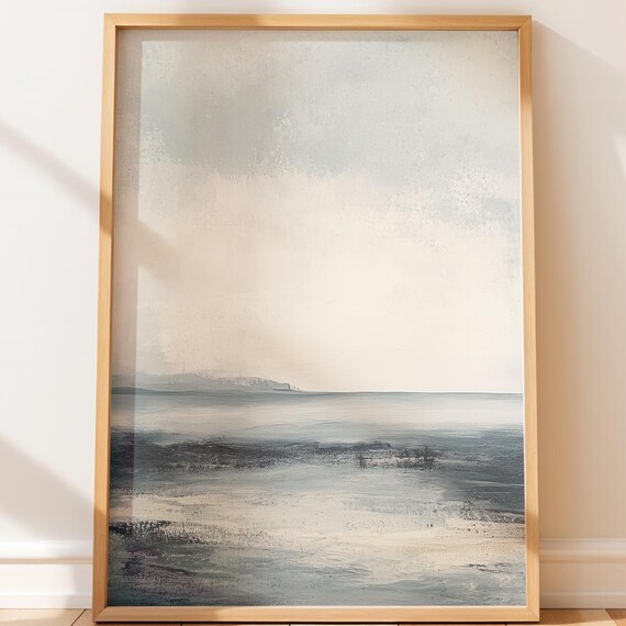 Soft Blue Coastal Seascape Poster With Textured Ocean Waves Art