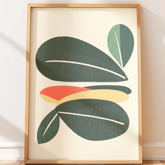 Organic Leafinspired Shapes Abstract Print Modern Minimalist Botanical Art Earthy Neutral Wall Decor Scandinavian Mid Century