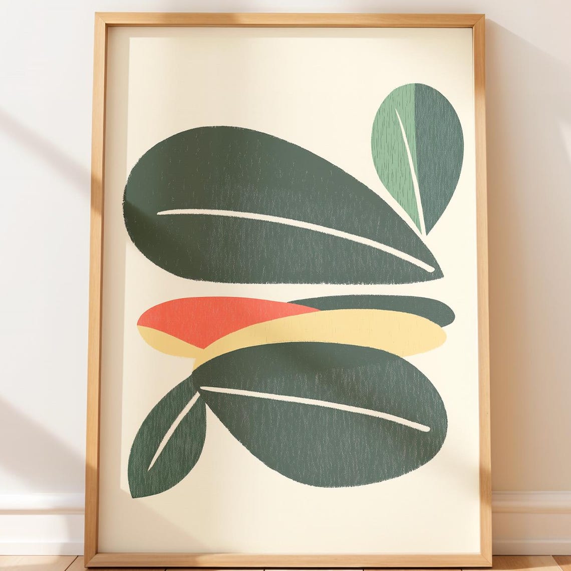 Organic Leafinspired Shapes Abstract Print Modern Minimalist Botanical Art Earthy Neutral Wall Decor Scandinavian Mid Century