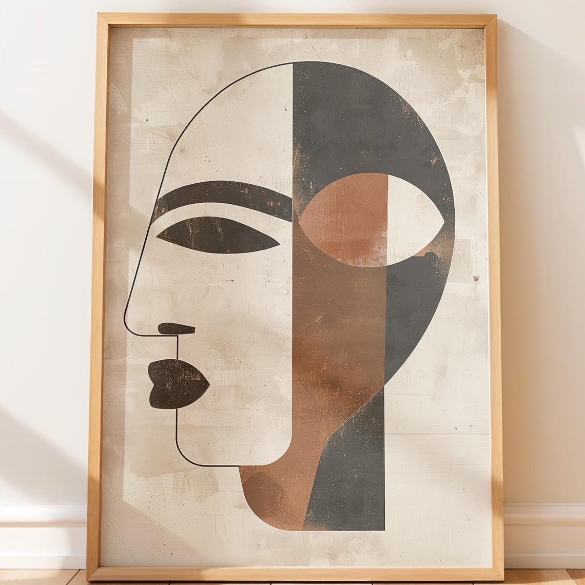 Primitive Modern Split Face Minimalist Neutral Earthy Portrait Poster