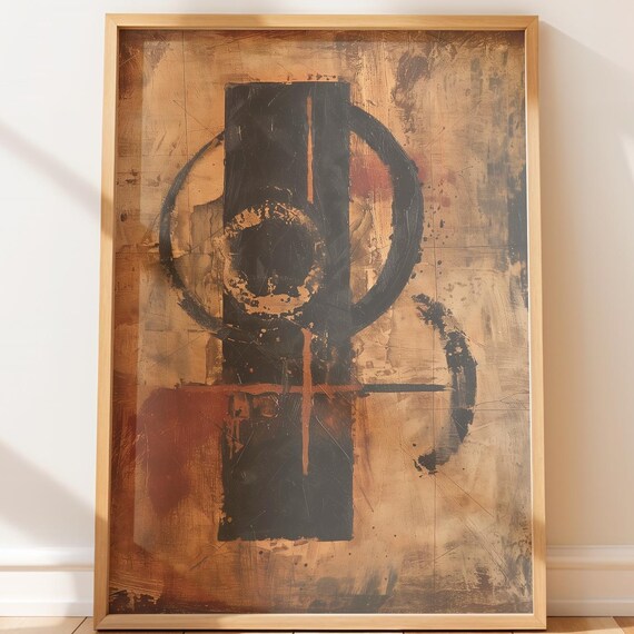 Rustic Primitive Tribal Symbol Earthy Abstract Ink Art Poster