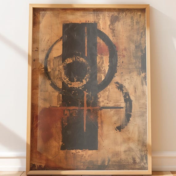 Rustic Primitive Wall Art Earthy Geometric Print Tribal Symbol Decor
