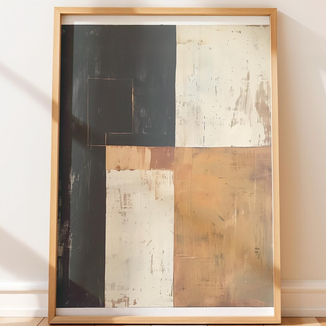 Earthy Minimalist Wall Art Neutral Layered Geometric Abstract Painting Rustic Modern Decor Ethnic