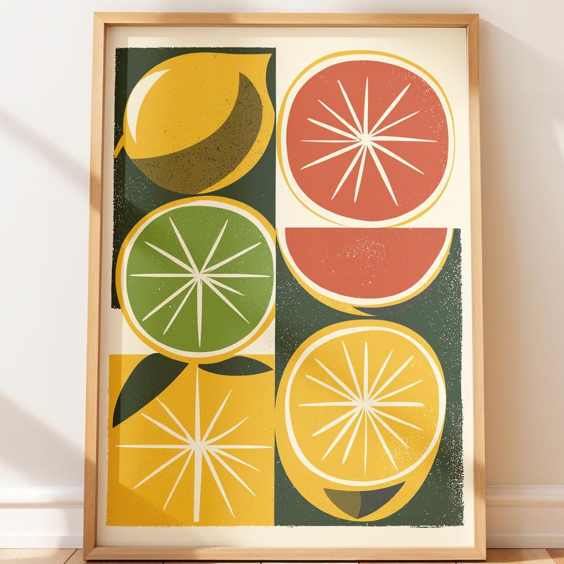 Retro Citrus Fruit Slices Mid Century Modern Kitchen Art Poster
