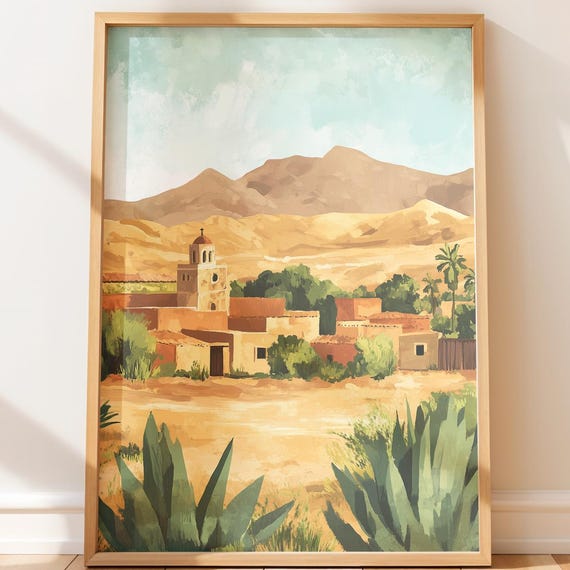 Atacama Desert Village Print Vintage Southwestern Landscape Art
