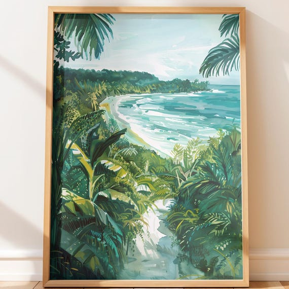 Costa Rica Beach Art Print Tropical Jungle Landscape