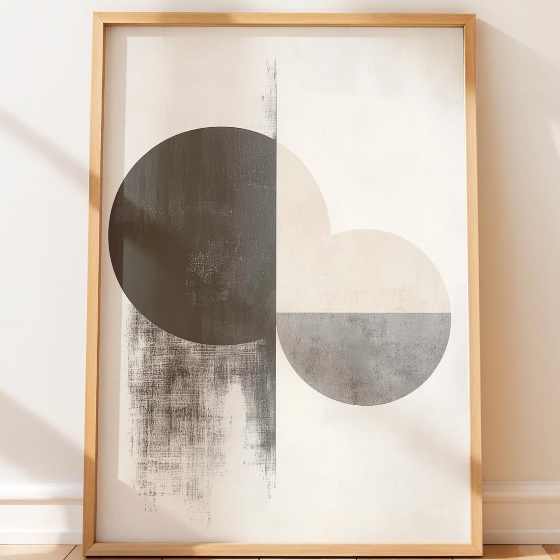 Minimalist Black White Abstract Circles Japandi Style Art Poster