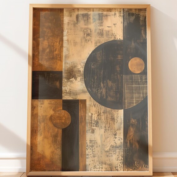 Modern Abstract Geometric Art Rustic Minimalist Wall Decor Textured Mixedmedia Design Earthy Tones