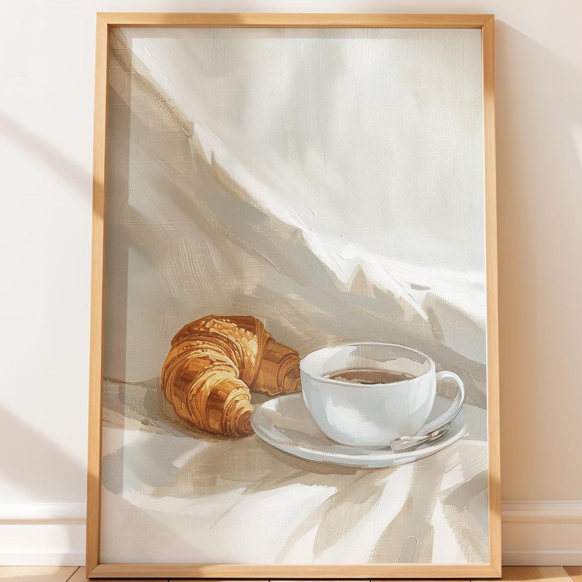 Morning Croissant and Coffee Minimalist White Kitchen Poster