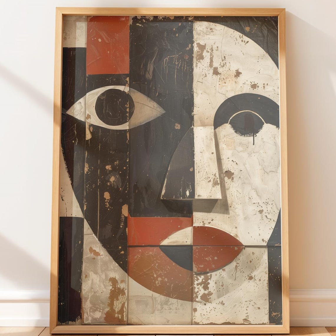 Rustic Geometric Face Textured Primitive Modern Abstract Art Poster