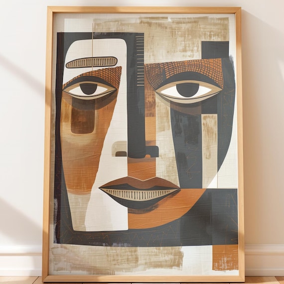 Cubist Minimalist Abstract Human Face Earthy Geometric Art Poster