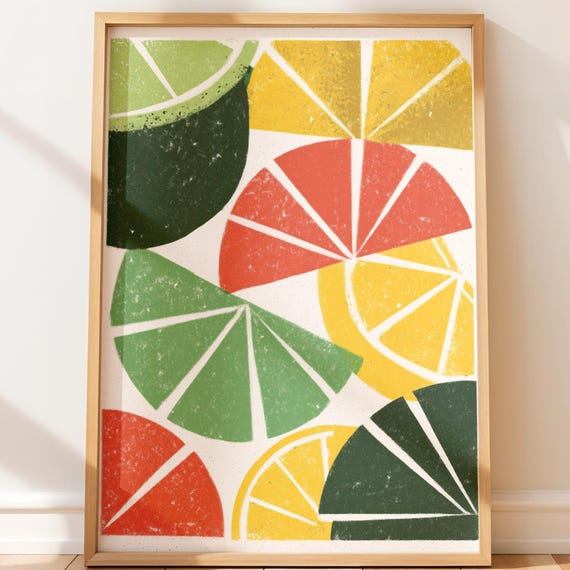 Retro Citrus Slice Print Colorful Kitchen Wall Art