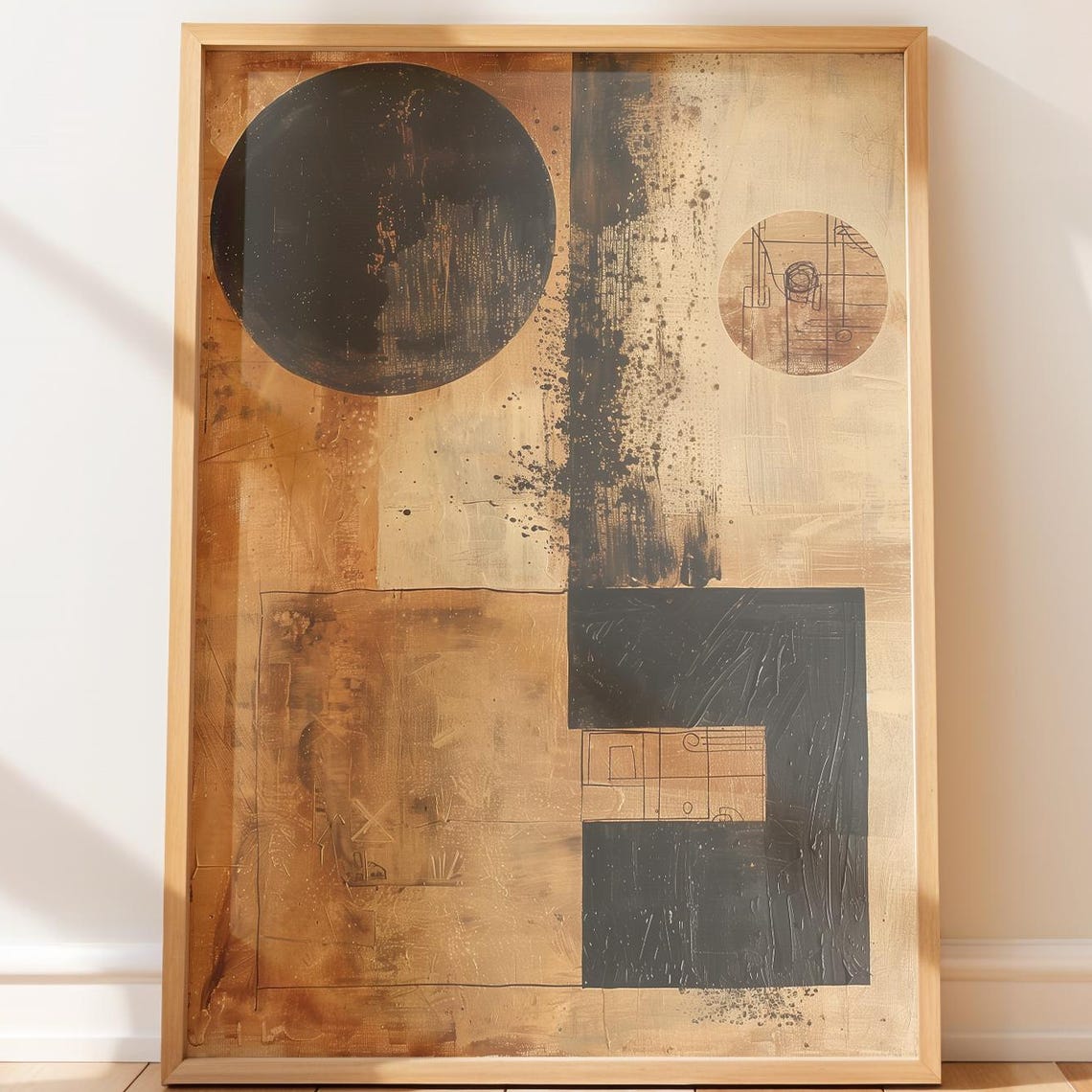 Geometric Circles Squares Aged Ochre Vintage Abstract Poster