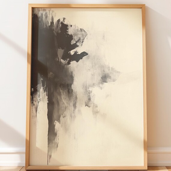 Moody Abstract Minimalist Ink Splash Print Modern Black Brushstroke Wall Art