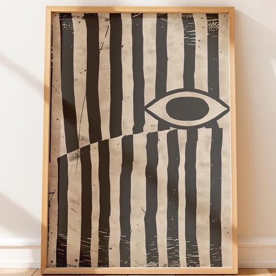 Black And White Striped Abstract Eye Modernist Gallery Wall Art