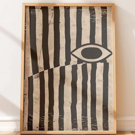 Minimalist Tribal Eye Print Handdrawn Line Art Modern Boho Decor Neutral Rustic Wall