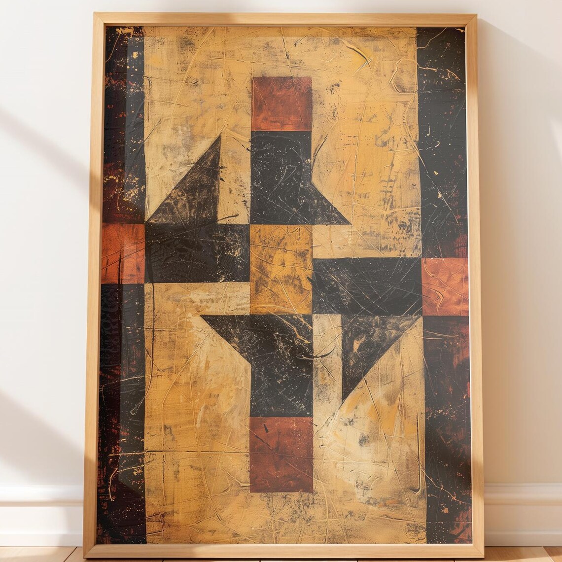 Rustic Africaninspired Geometric Abstract Art Vintage Earthy Wall Decor Warm Palette Mixedmedia