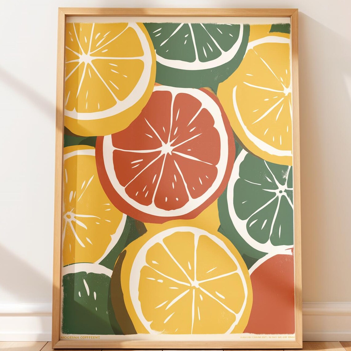 Citrus Fruit Slices Pattern Retro Mid Century Modern Kitchen Art Poster